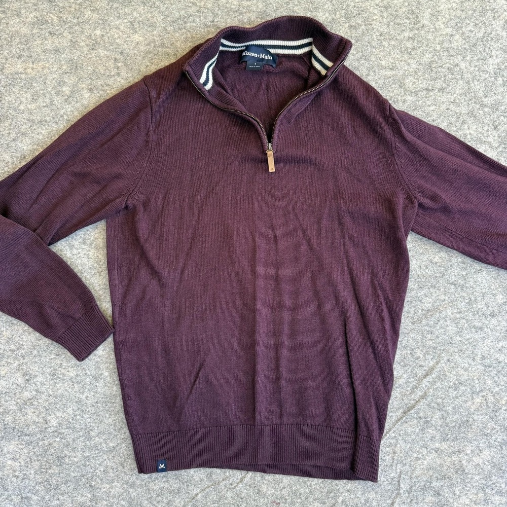 Mizzen Main Sweater Mens Small Burgundy Quarter Zip Pullover Knit Nylon‎ Rayon